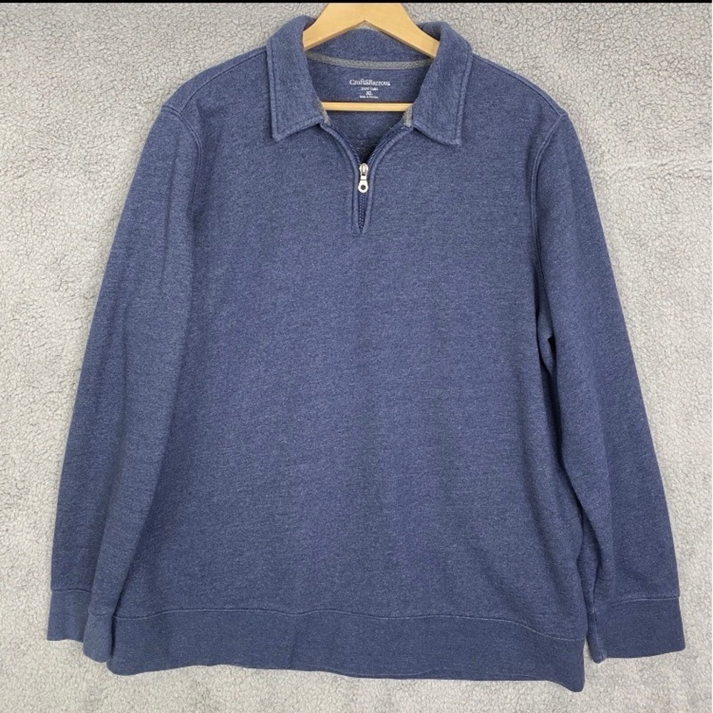 Croft & Barrow Sweatshirt Men XL Heather Blue Collared 1/4 Zip Pullover Cotton - Picture 1 of 13